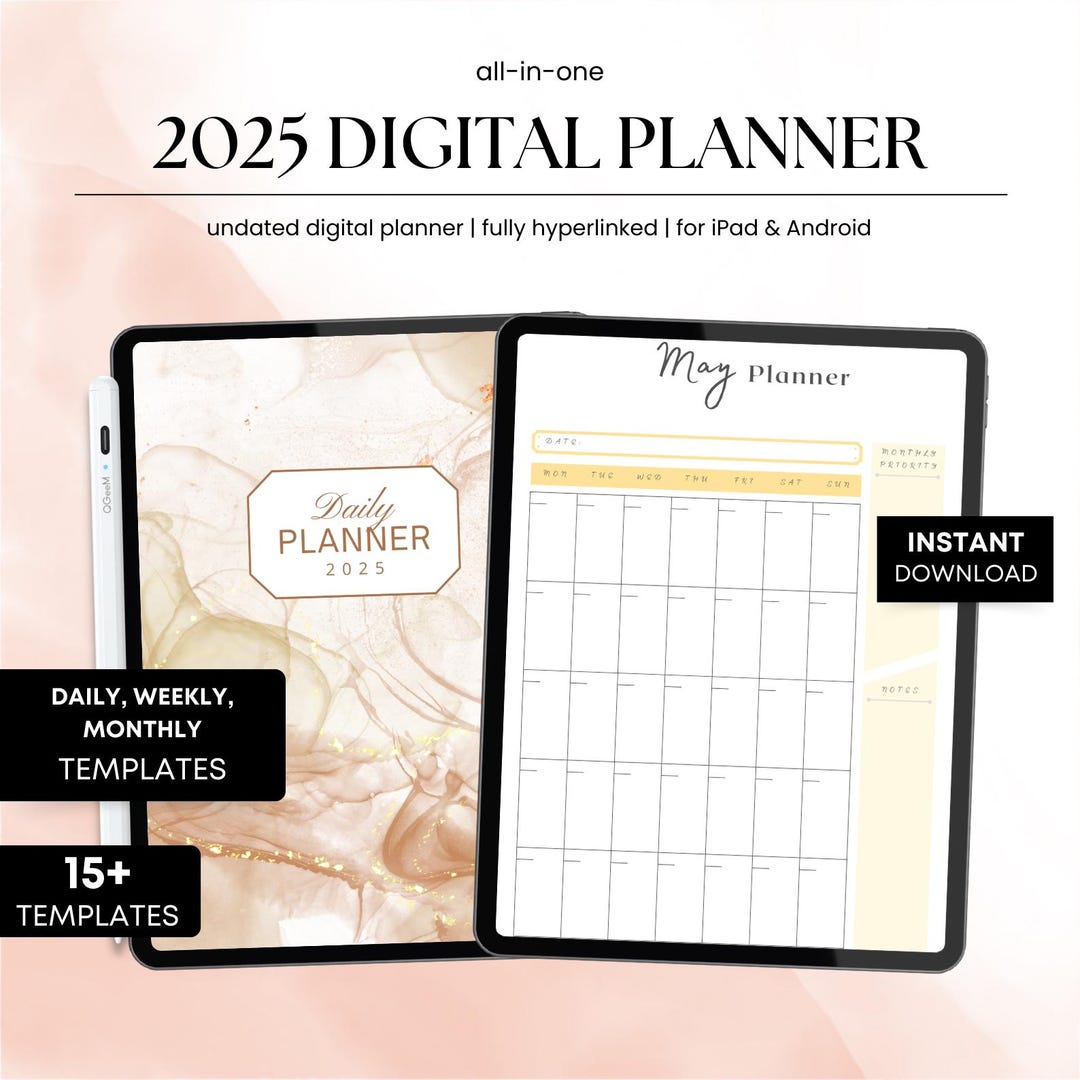 2025 Digital Planner for iPad and Tablet, Undated Monthly and Weekly ...