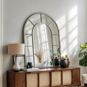 Elegante espejo de pared decorativo para exteriores, espejo de jardín con ventana arqueada, espejo gótico con ventana arqueada, decoración de pared vintage de cuerpo entero.