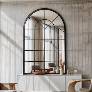 Elegant Window Look Mirror for Living Room, Entryway or Garden | Full Body Vintage Style Wall Decor, Gothic Arched Window Pane Wall Mirror