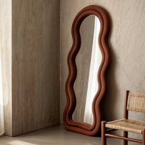 Fluffy Velvet Full Length Mirror: Irregular Squiggle Frame