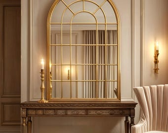Elegant Outdoor Decorative Wall Mirror, Arched Window Garden Mirror - Arched Window Wall full-length Mirror - Living Room Window Full Mirror