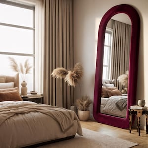 Asymmetrical Velvet Full Length Mirror: Modern Wavy Design