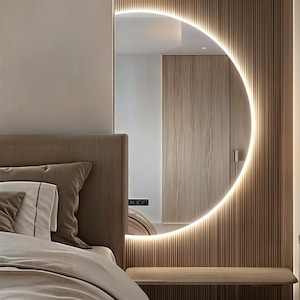 Miroir mural demi-lune à LED : décoration de meuble-lavabo rétro-éclairée moderne