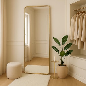 Wavy Full Body Mirror: Modern Arched Floor Mirror with MDF Frame