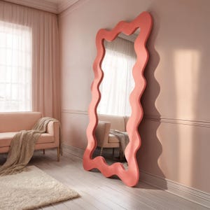 Curvy Full Length Floor Mirror: Wavy Wood Frame, Asymmetrical Design