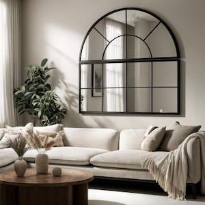 Gothic Arched Window Pane Wall Mirror, Elegant Window Look Mirror for Living Room, Entryway or Garden | Full Body Vintage Style Wall Decor