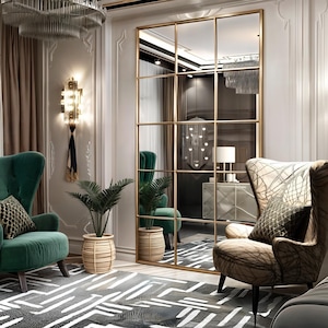 Window Wall full-Length Mirror - Elegant Outdoor Decorative Wall Window Pane Mirror - Window Garden Mirror - Living Room Window Full Mirror