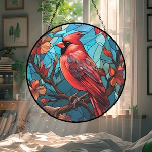 Nordamerikanischer Kardinal-Sonnenfänger aus Glas, kreatives dekoratives Geschenk, eleganter Fensterschmuck, Wohnkultur, Geschenk zum Muttertag