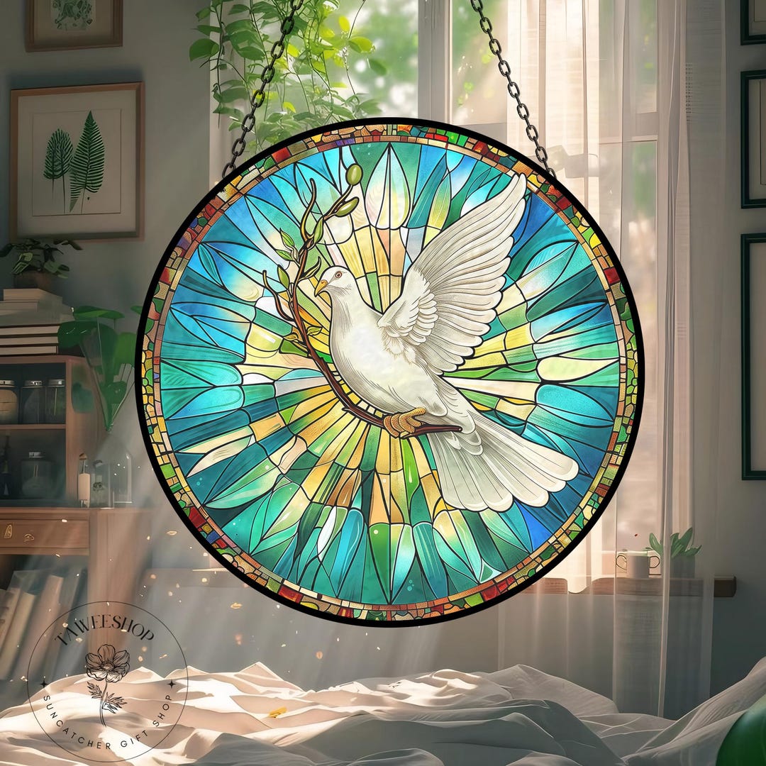 Peace Dove With Olive Branch Stained Glass Suncatcher,personalized ...