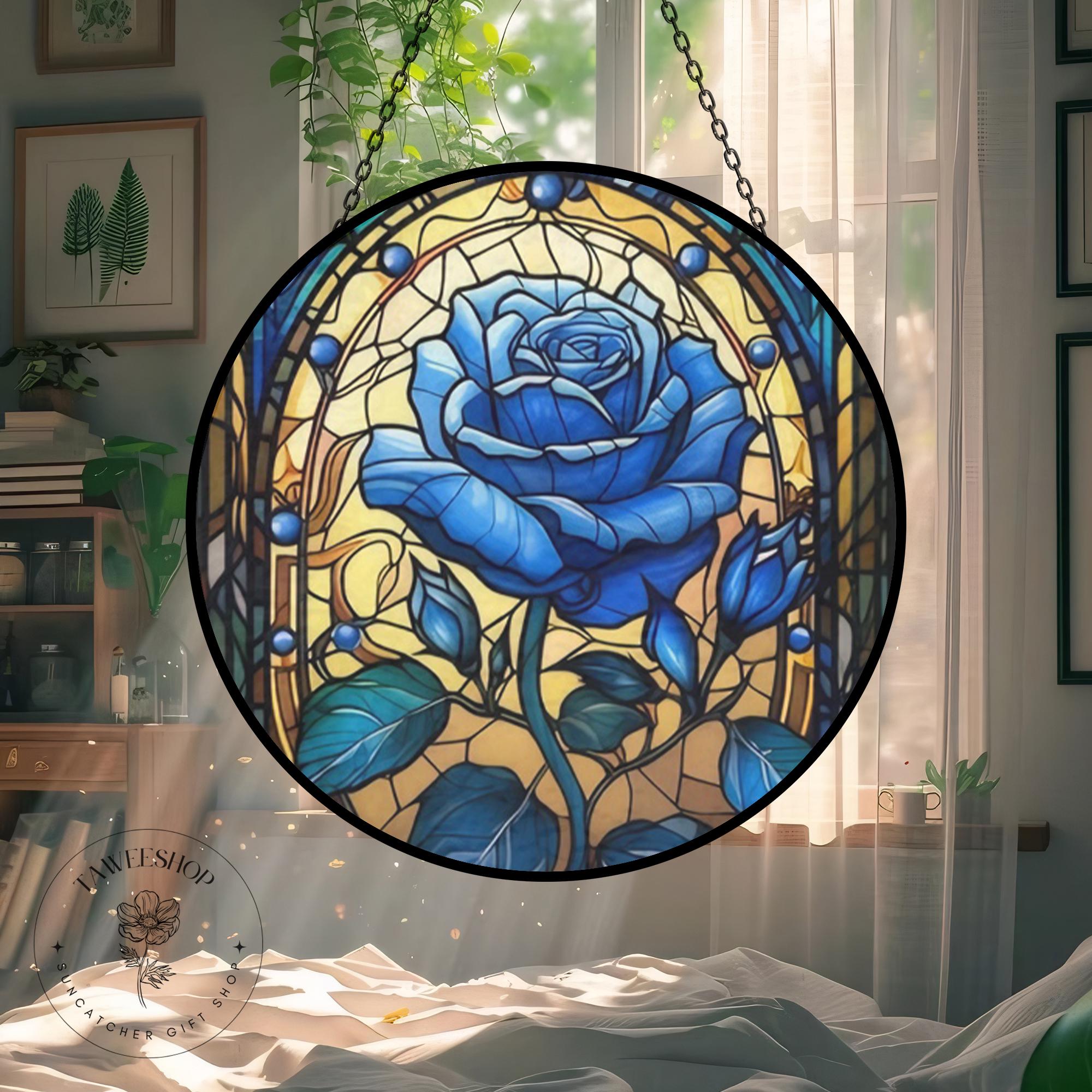 Stained Glass Blue Rose - Etsy