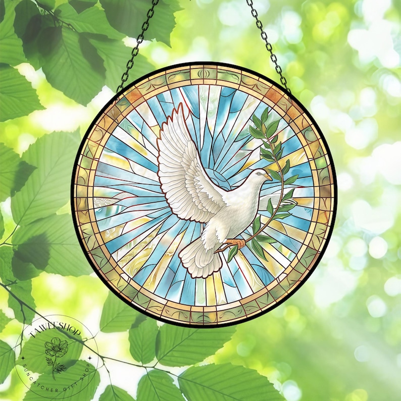 Peace Dove With Olive Branch Stained Glass Suncatcher,personalized ...