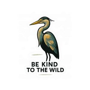 minimalistisch reigerkunstwerk rustig tij met subtiele penseelstreek - Sticker