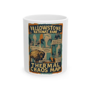 Collage de mapa del caos térmico de Yellowstone - Arte de viaje de técnica mixta - Taza