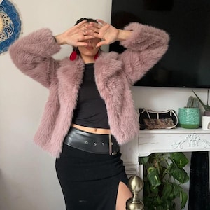 Cropped Faux Fur Jacket: 70s Style Plush Pink Coat