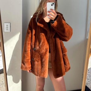 Luxury Brown Faux Fur Coat: Double Breasted Winter Jacket