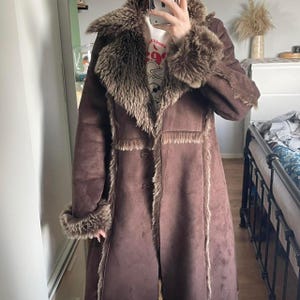 Women Penny Lane Fur Coat 70s Vintage Afghan Coat Women Fur Trim Bohemian Coat Suede Y2k Long Coat