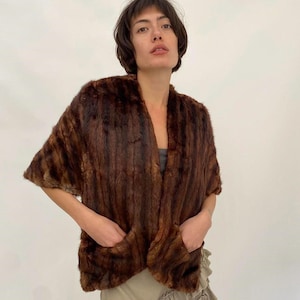 Vintage Real Mink Fur Stole – Luxurious Light Brown Cape Shawl For Women