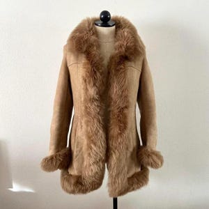 Women Brown Afghan Coat 70s Style Penny Lane Coat Suede Leather Shearling Coat Vintage Boho Hippie Suede Leather Coat