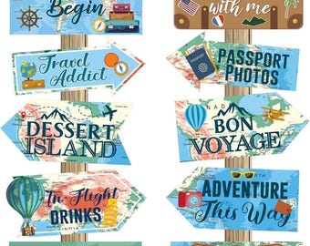 Travel Themed Party Decorations Set Let The Adventure Begin Sign Signs Bon Voyage Birthday party