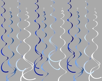 Blue Hanging Swirl Decorations Ombre Royal Blue White Felt Swirl Streamer Spiral Ceiling Garland for BirthdayThe Sea Nautical Party Supplies
