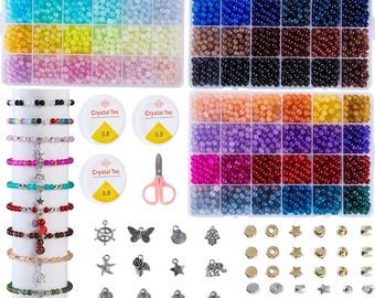 72 Colors 6mm Glass Beads, for Jewelry Making,3000PCS+ Round Crystal Glass Beads Bracelet Making Kit, with Accessories Bead Starter Kit
