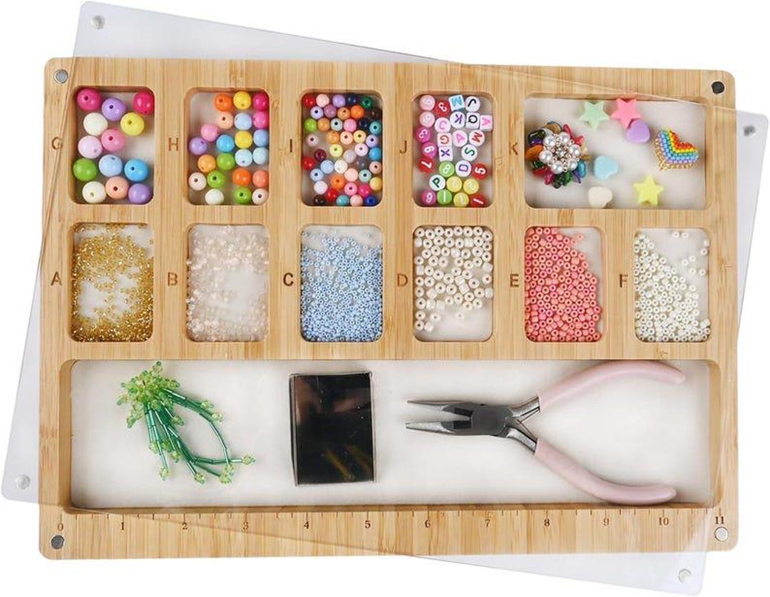 Bead Sorting Tray With Scoop, Magnetic Acrylic Lid Band and Velvet ...