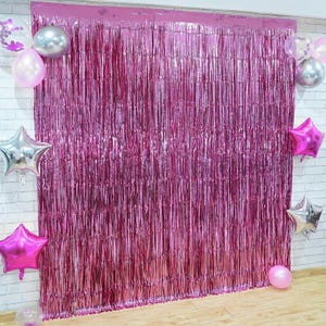 Pink Backdrop for Pink Party Decorations Pack of 2 | Pink Foil Fringe Curtain for Pink Streamers Party Decorations | Pink Fringe Backdrop
