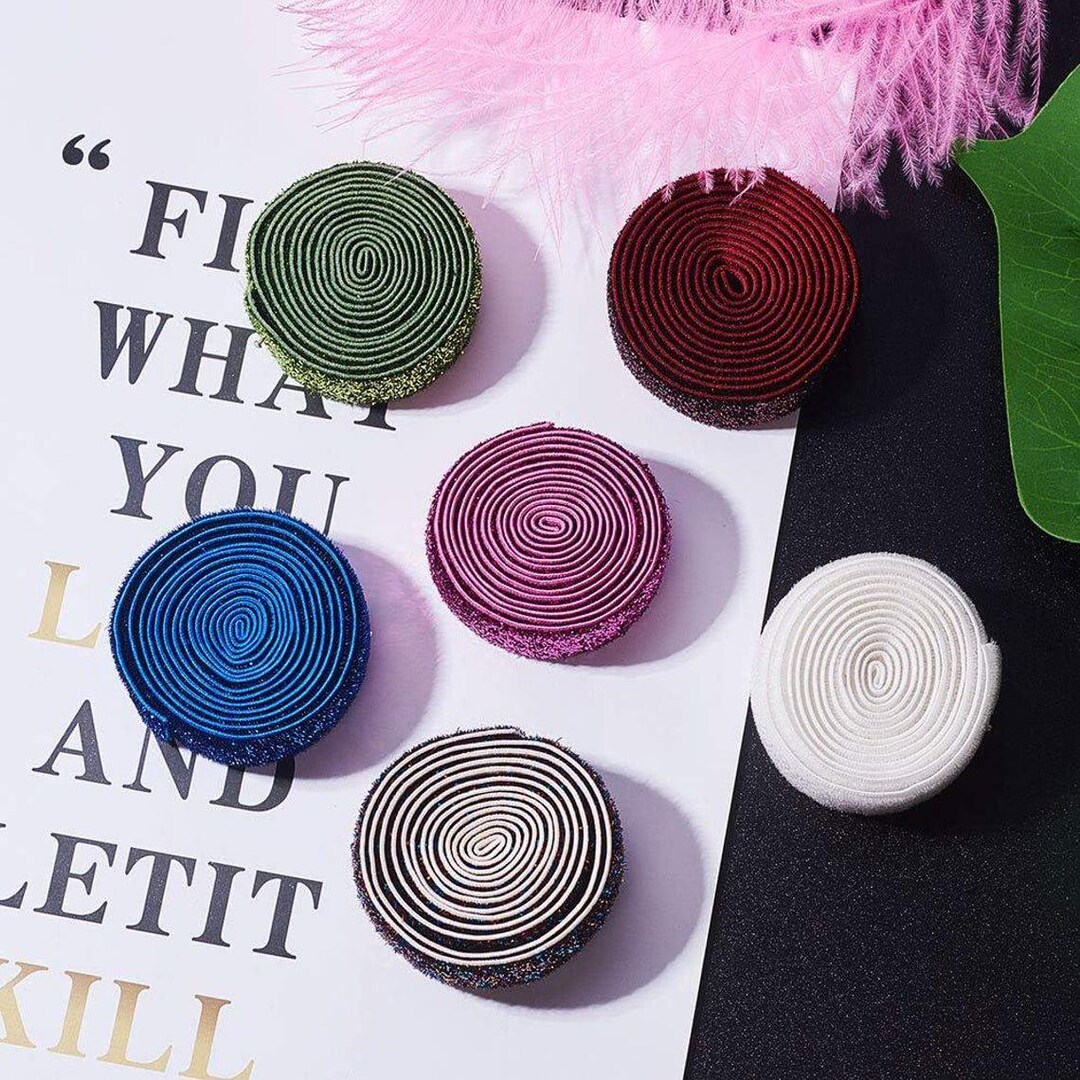 16 Yard Ribbon Elastic Glitter Metallic Fold Over Elastic Stretch FOE ...