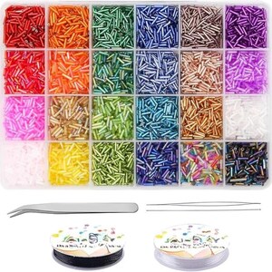 Tube Seed Beads Kit for DIY Jewelry 7mm 24 Colors with Needle & Elastic Cord