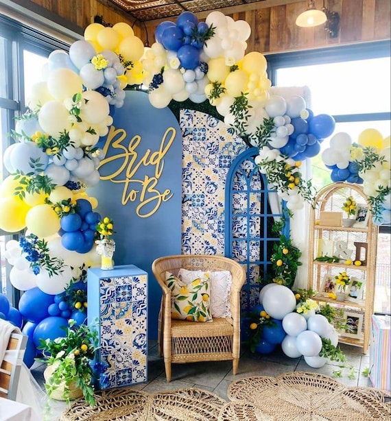 Royal Blue Yellow Lemon Balloon Garland Arch Kit with 142pcs Latex Balloons for Summer Anniversary Birthday Wedding Graduation Office Party