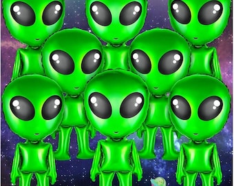 8pcs Alien Balloons 32 in Green Alien Inflatable Funny Inflatable Alien Balloon Blow Up Alien for Halloween, Birthday Alien Party Decoration