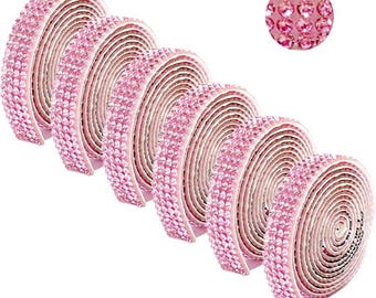 6Rolls Self-Adhesive Crystal Rhinestone Diamond Ribbon DIY Diamond Bling Crystal Ribbon Sticker Wrap for Craft Tape Roll Strips for Crafts