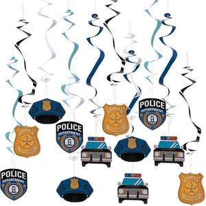Police Party Hanging Swirls - Police Party Decorations - Birthday Party Police - Police Graduation Party Supplies - Police Theme Party