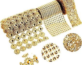 3 Rolls/3 Yard Rhinestone Ribbon Diamond Bling Ribbons Flower Mesh Faux Crystal Diamond Ribbon Wrap Banding Belt Wrap for DIY Crafts Wedding