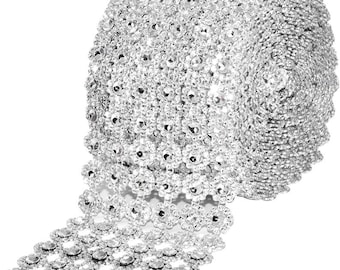 Silver Bling Wrap Rhinestone Ribbon - 4 in 10 Yds Crystal Rhinestones Mesh Ribbon - Diamond Wrap Rhinestone Strips Roll for Crafts Wedding