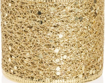 Sparkling Glitter Mesh Ribbon, Gold/Silver Christmas Wired Edge Ribbon for Home Decor and Xmas Tree, 2.5 Inches x 10 Yards (Gold)