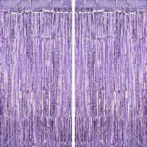 Light Purple Fringe Curtains, Xtra Large Foil Fringe Curtains, Foil Light Purple Backdrop Curtains Party Decorations for Bday New Year Party
