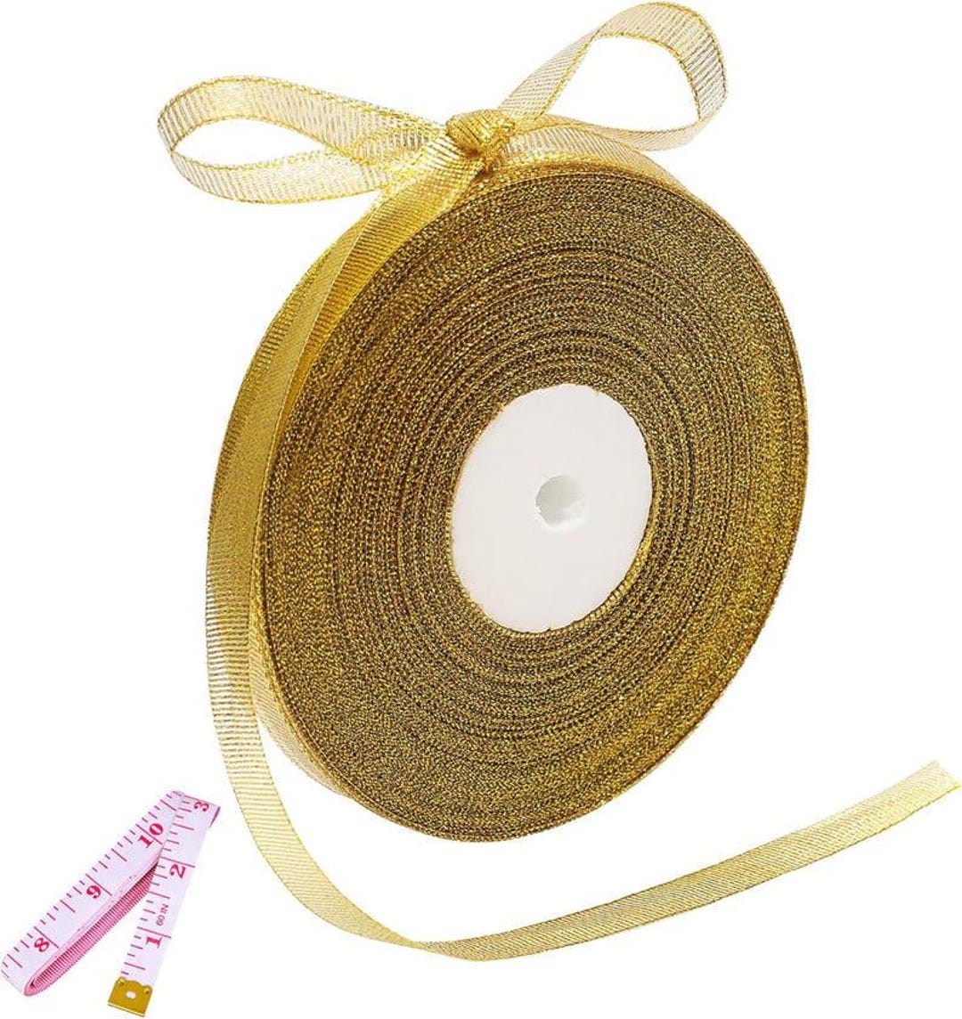 Spikly Ribbons 50 Yards Gold Glitter Ribbon 3/8 Inch Sparkly Thin Solid Fabric Ribbon ...
