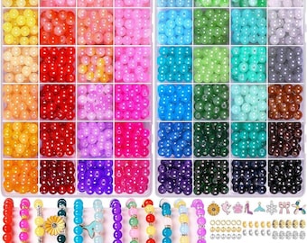 1711pcs 8mm Glass Beads for Jewelry Making 48 Colors Crystal Glass Beads for Bracelets Round Glass Beads Friendship Bracelet Making Kit Bead