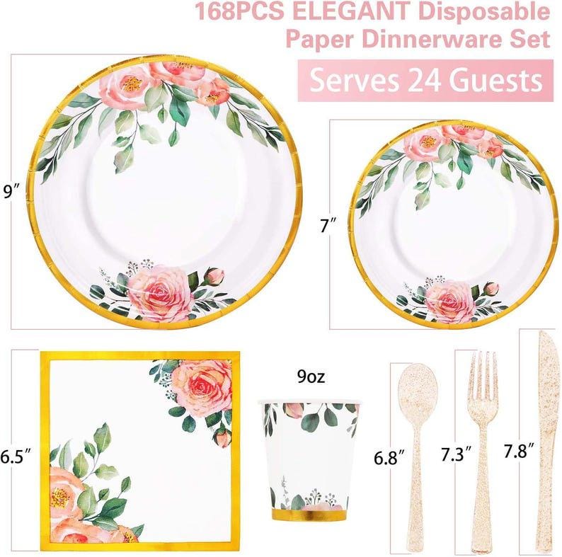 168PCS Floral Plates and Napkins Party Supplies,vintage Floral Paper ...