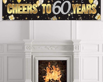 60th Birthday Banner Decorations for Men Women Happy Cheers to 60 Years Party Supplies Black Gold Backdrop