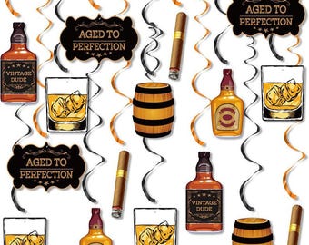 Whiskey Birthday Party Decorations for Men, Aged to Perfection Party Supplies Whiskey Party Hanging Swirls