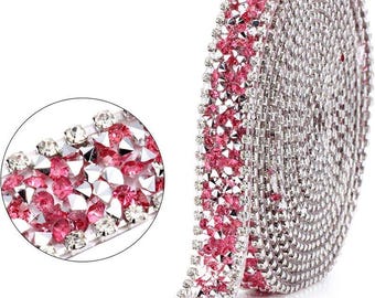 3 Yard x 0.6" Crystal Rhinestone Ribbon Pink Iron on Bling Rhinestone Trim Sparkling Diamond Ribbon Roll Decor Sewn on Banding Belt Wrap