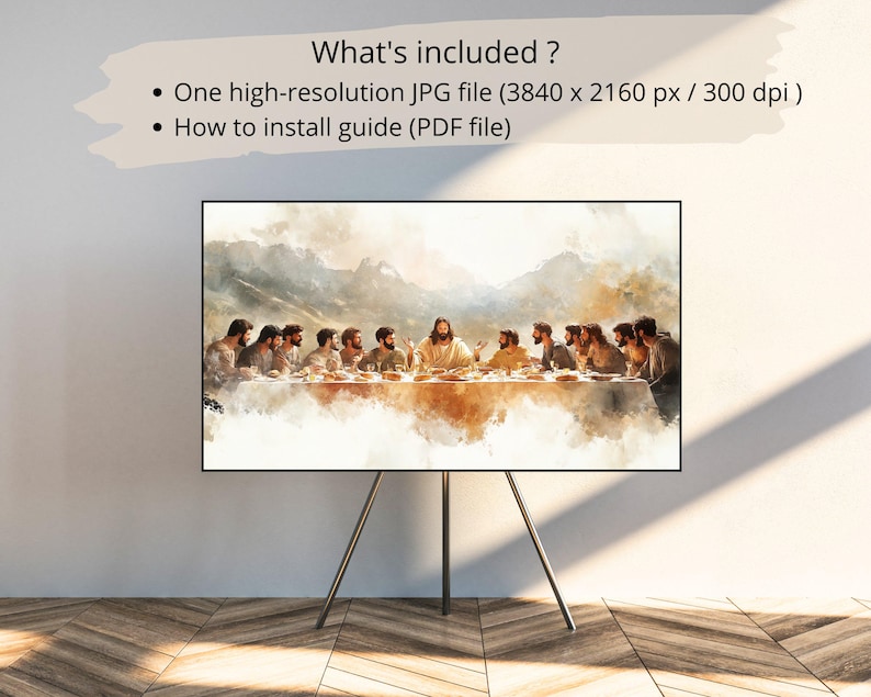 Spiritual artwork of The Last Supper, a timeless depiction of Jesus with his disciples, ideal for elegant religious digital art.