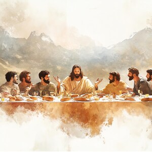 Sacred Christian artwork of The Last Supper, digitally enhanced for modern TV frame displays and religious wall decor.