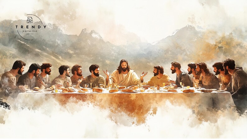 Sacred Christian artwork of The Last Supper, digitally enhanced for modern TV frame displays and religious wall decor.