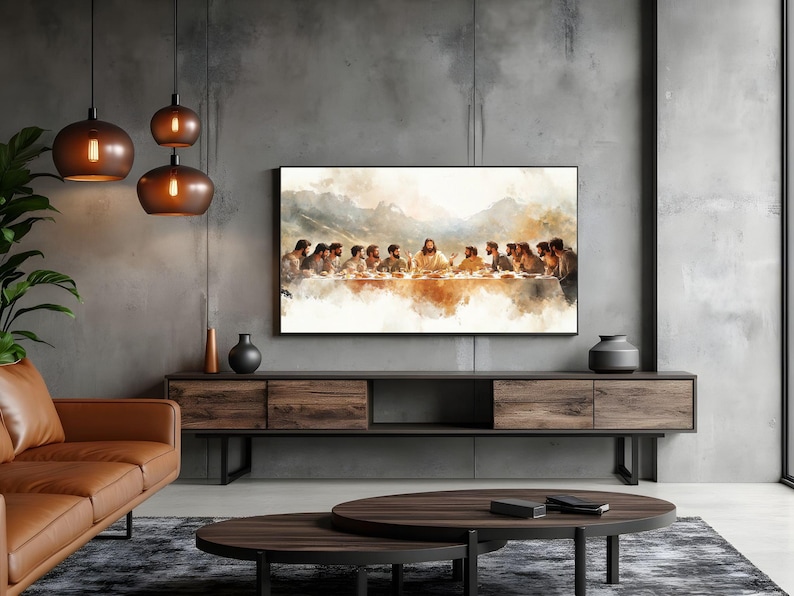Inspirational religious painting of The Last Supper, a must-have for faith-based decor and spiritual living spaces.