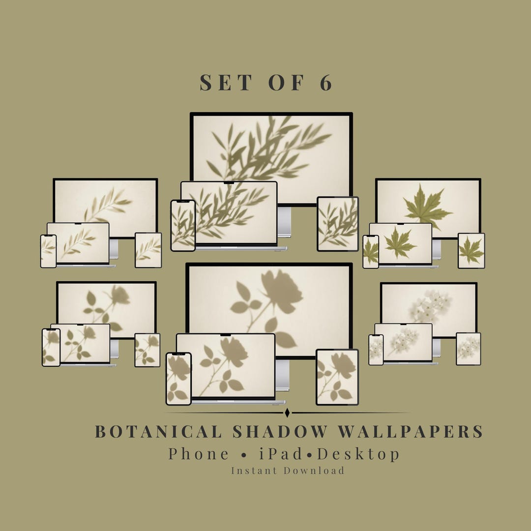Botanical Shadow Digital Wallpapers Set of 6 for Phone iPad Desktop ...