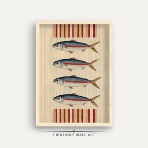 Vintage Sardine Wall Art, Retro Fish Print, Coastal Decor, Kitchen Art, Sardine Lover Gift, Seafood Art Print, Nautical Theme, Unique Wall