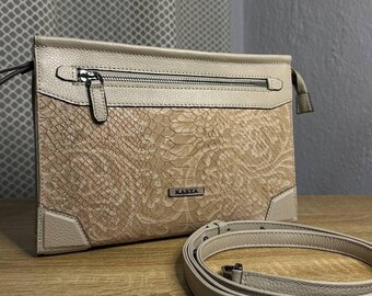 Elegant Leather Crossbody Bag: "Lace" Design, Made in Turkey